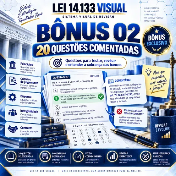 Mockup do bônus: 20 Questões Comentadas