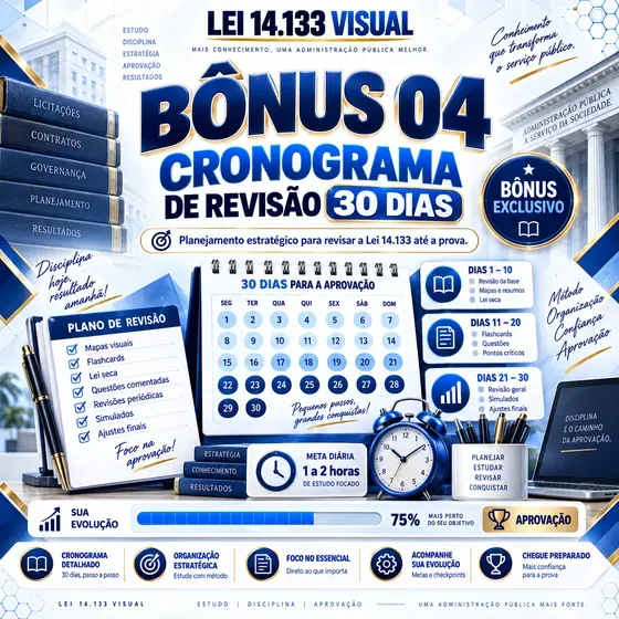 Mockup do bônus: Cronograma de Revisão de 30 Dias