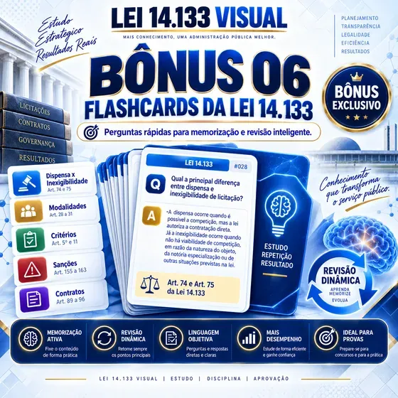 Mockup do bônus: Flashcards da Lei 14.133